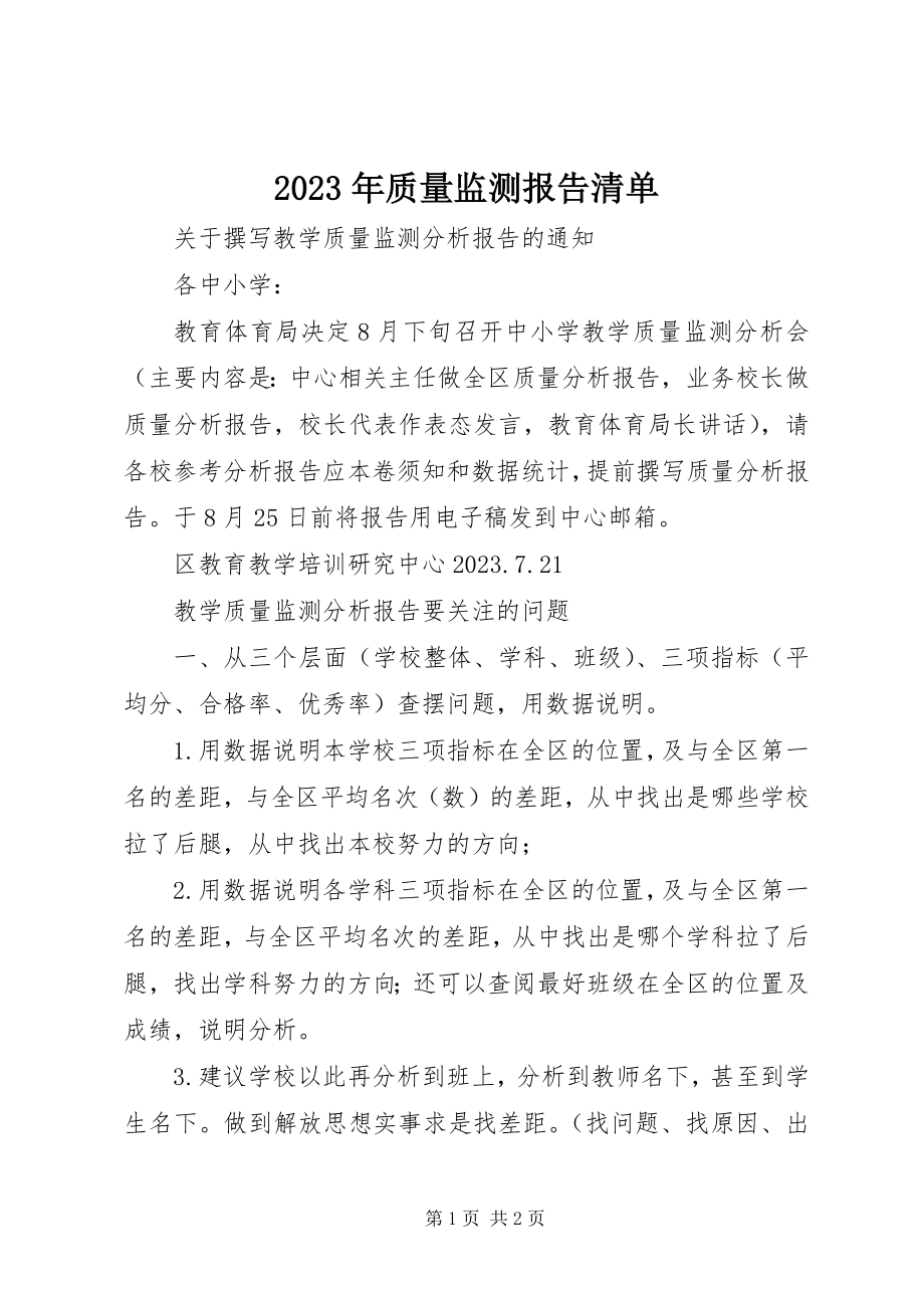 2023年质量监测报告清单.docx_第1页