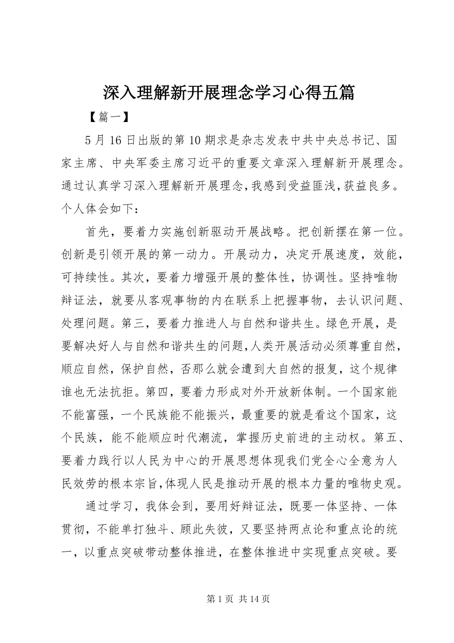 2023年《深入理解新发展理念》学习心得五篇.docx_第1页