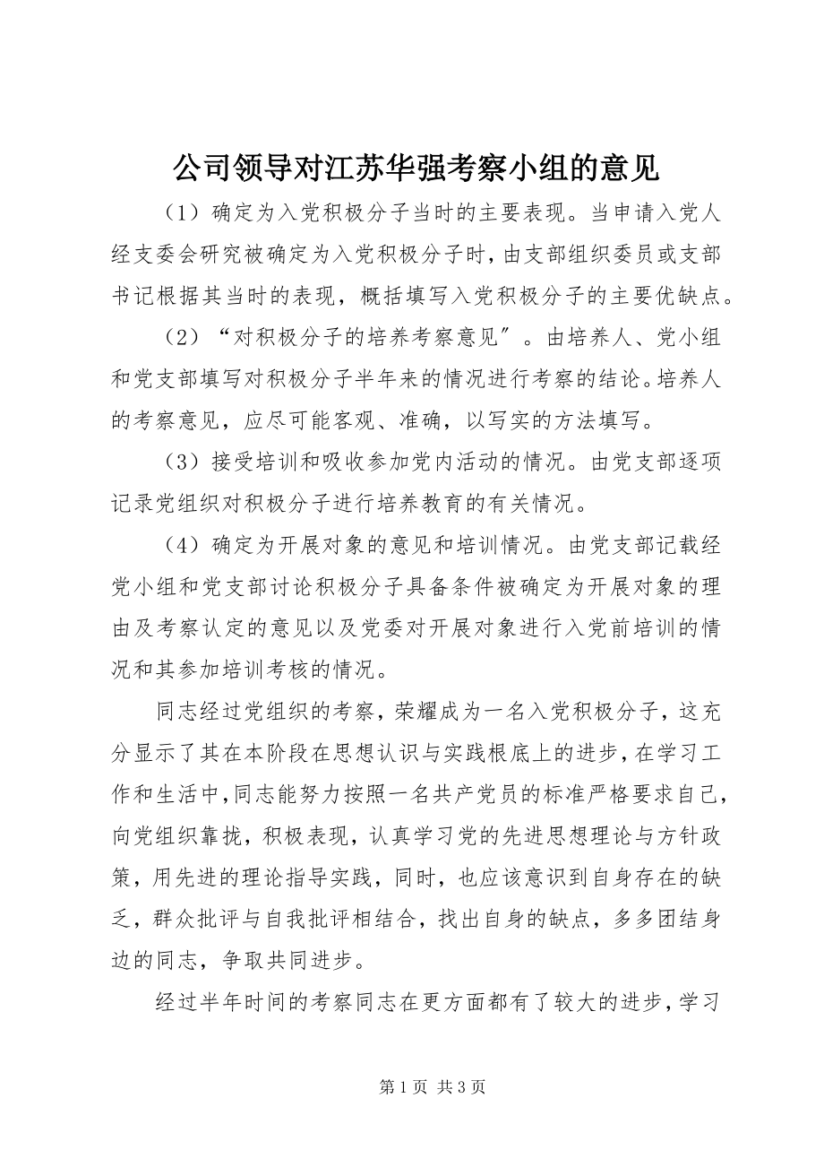 2023年公司领导对江苏华强考察小组的意见.docx_第1页