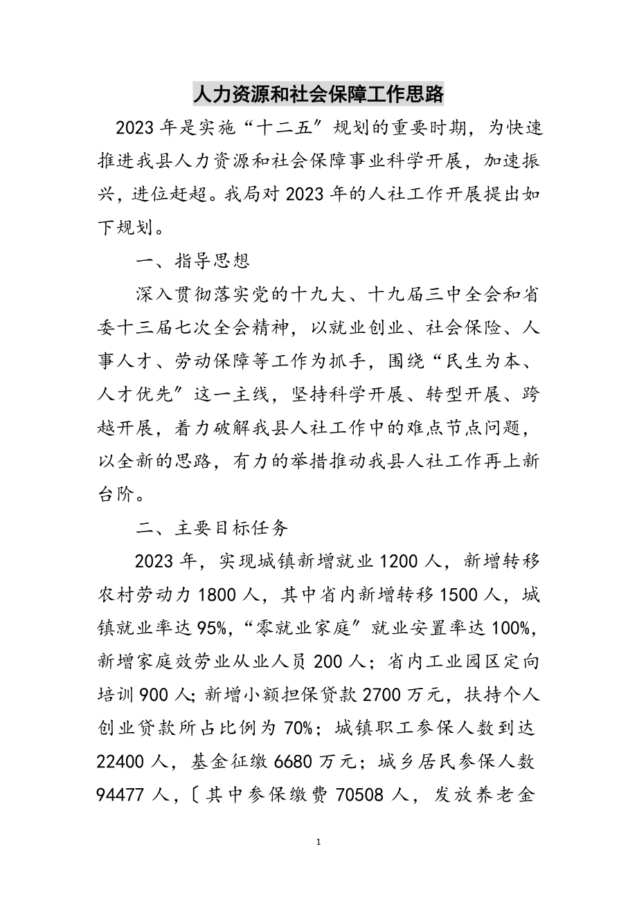 2023年人力资源和社会保障工作思路范文.doc_第1页