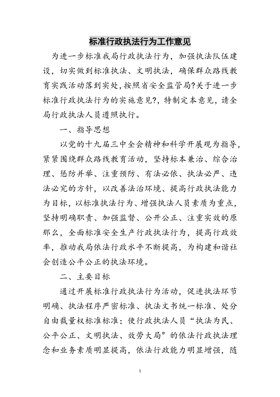 2023年规范行政执法行为工作意见范文.doc_第1页