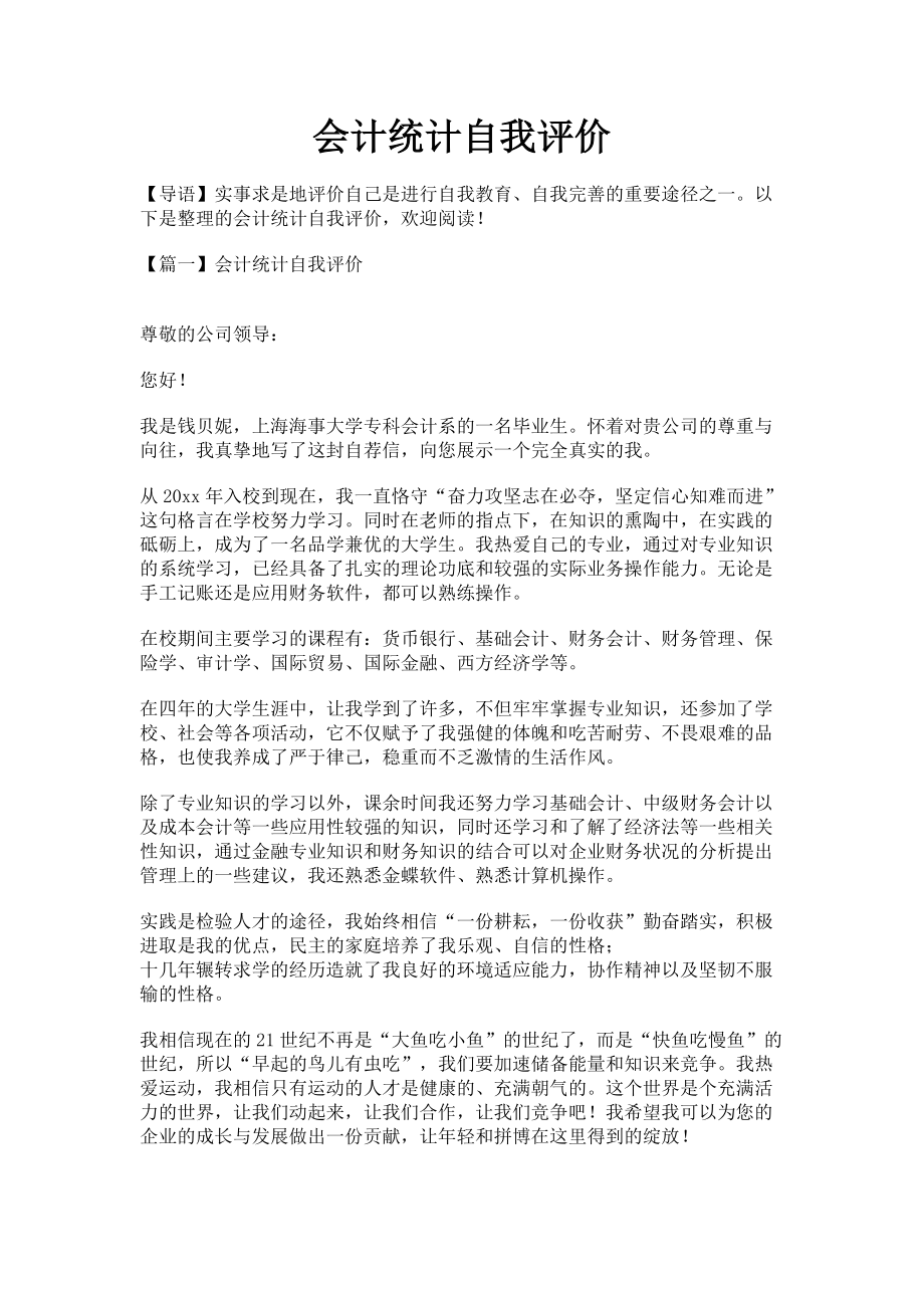 2023年会计统计自我评价.doc_第1页