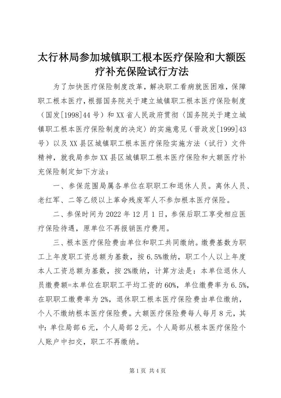 2023年太行林局参加城镇职工基本医疗保险和大额医疗补充保险试行办法.docx_第1页