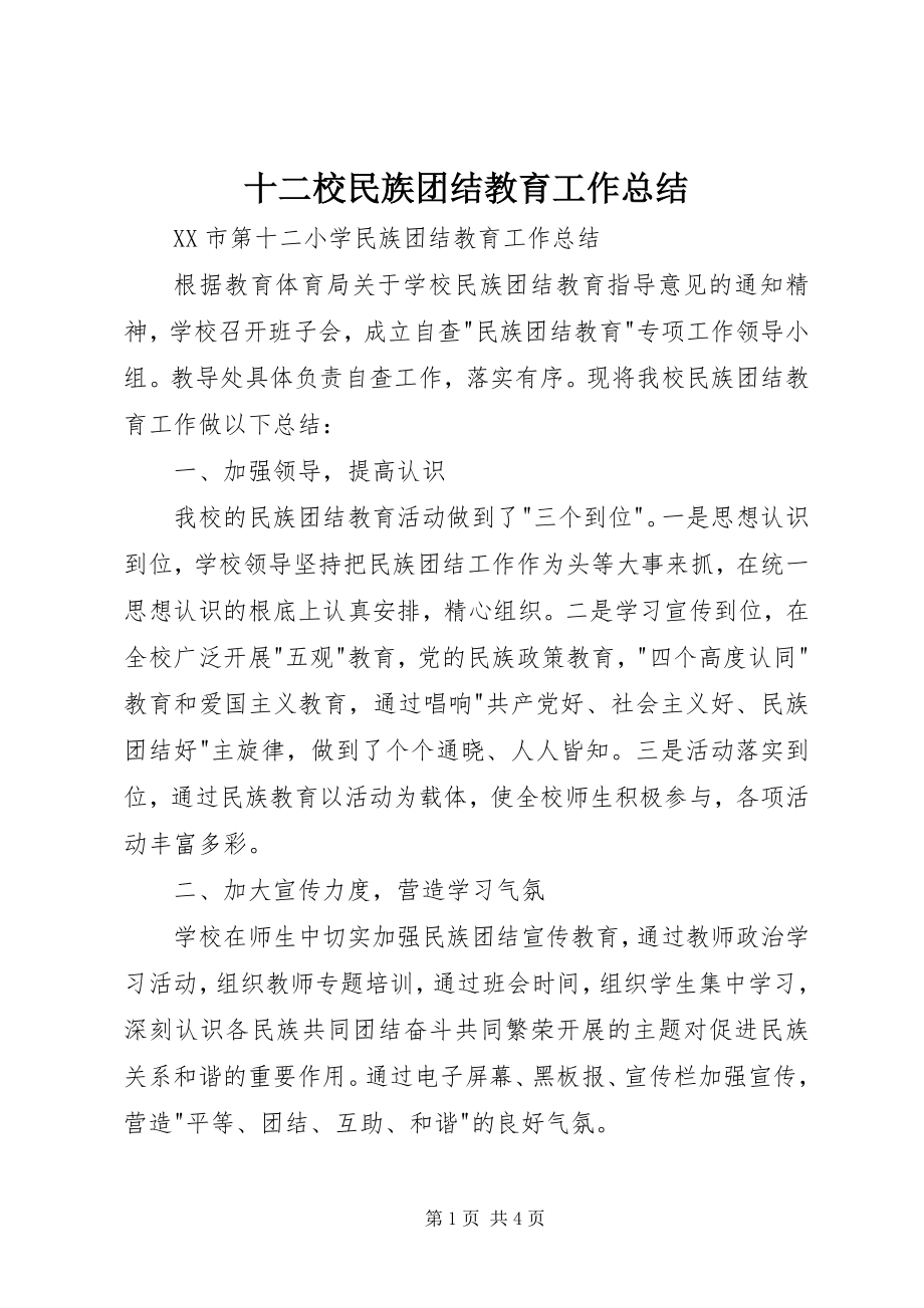 2023年十二校民族团结教育工作总结.docx_第1页