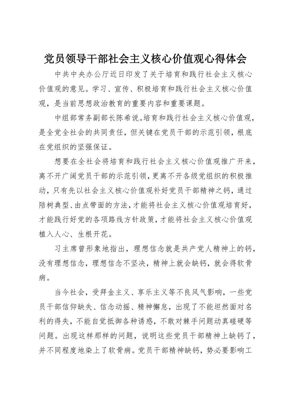 2023年党员领导干部社会主义核心价值观心得体会.docx_第1页