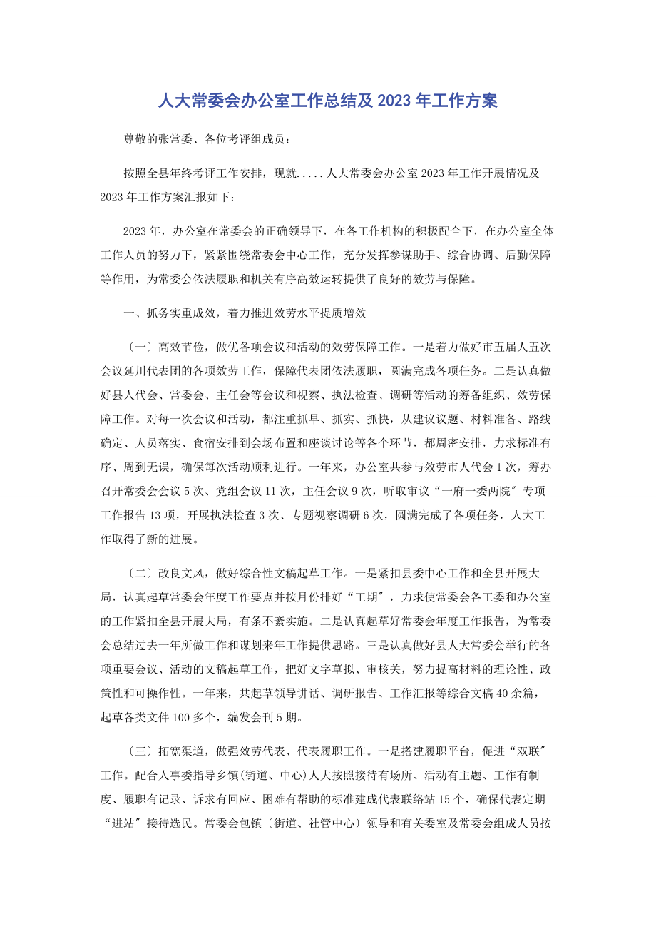 2023年人大常委会办公室工作总结及工作计划2.docx_第1页