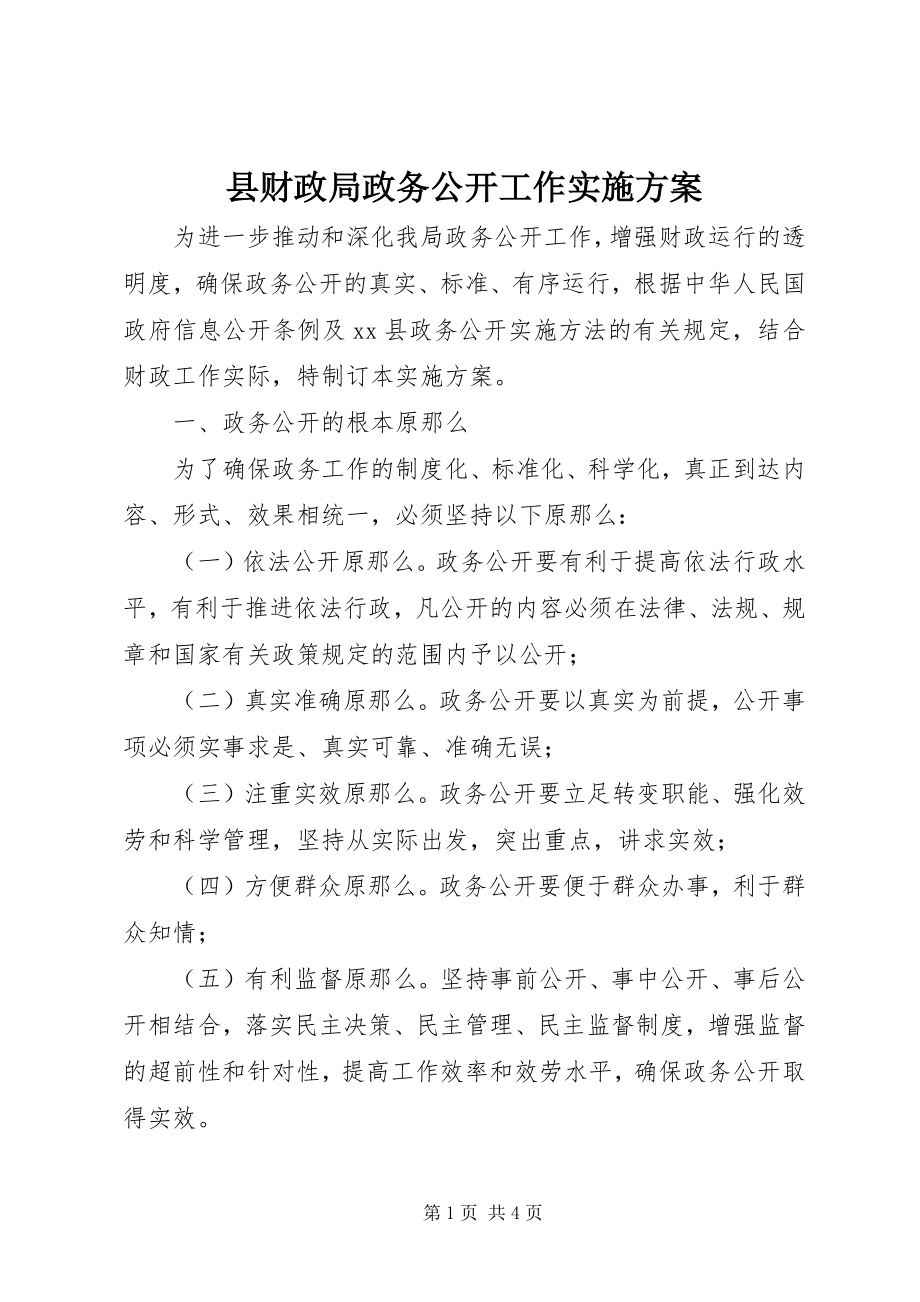 2023年县财政局政务公开工作实施方案.docx_第1页