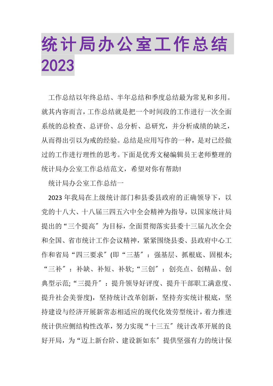 2023年统计局办公室工作总结.doc_第1页