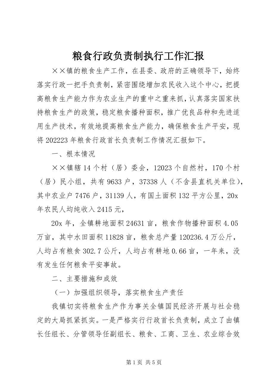 2023年粮食行政负责制执行工作汇报.docx_第1页