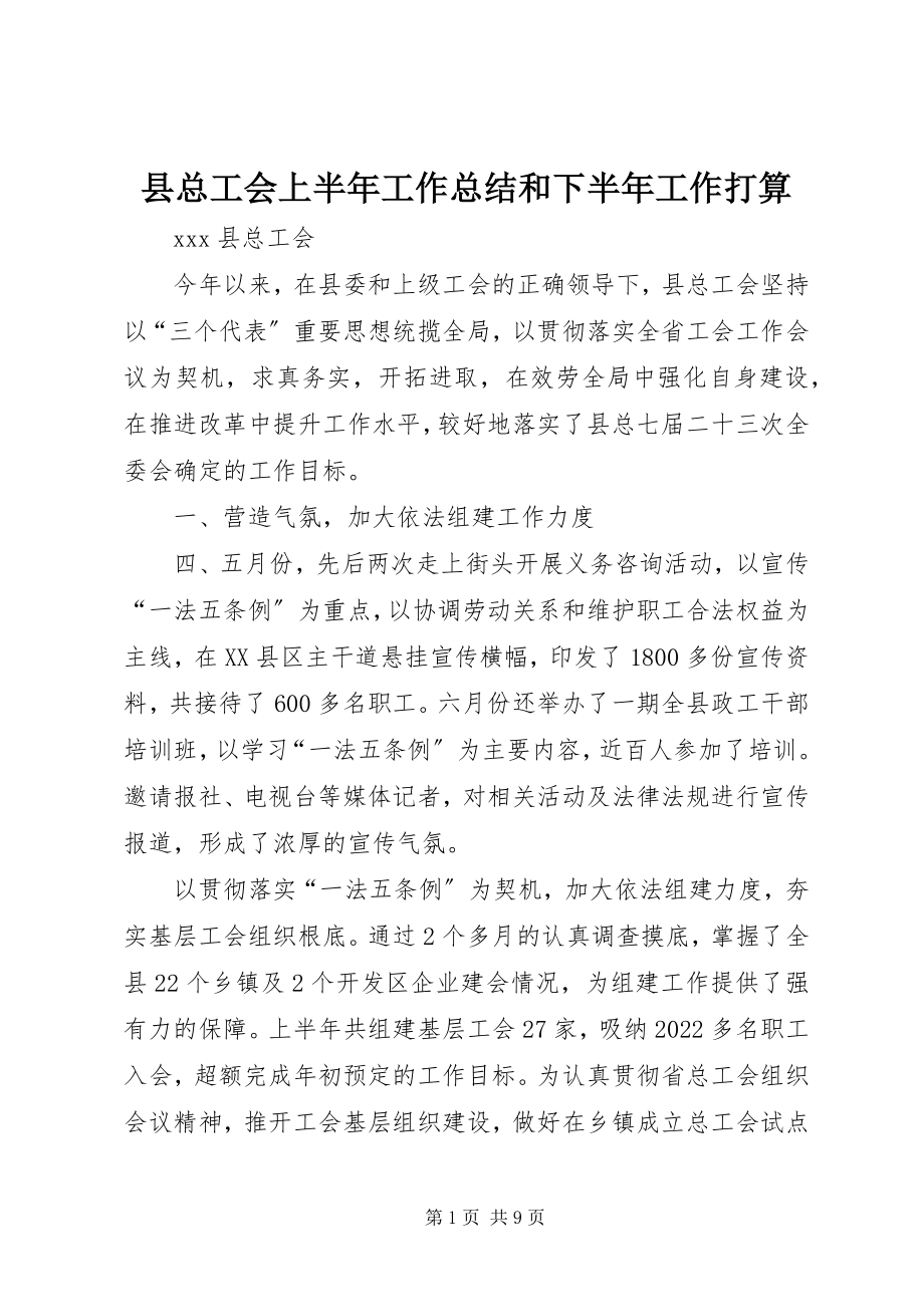 2023年县总工会上半年工作总结和下半年工作打算.docx_第1页