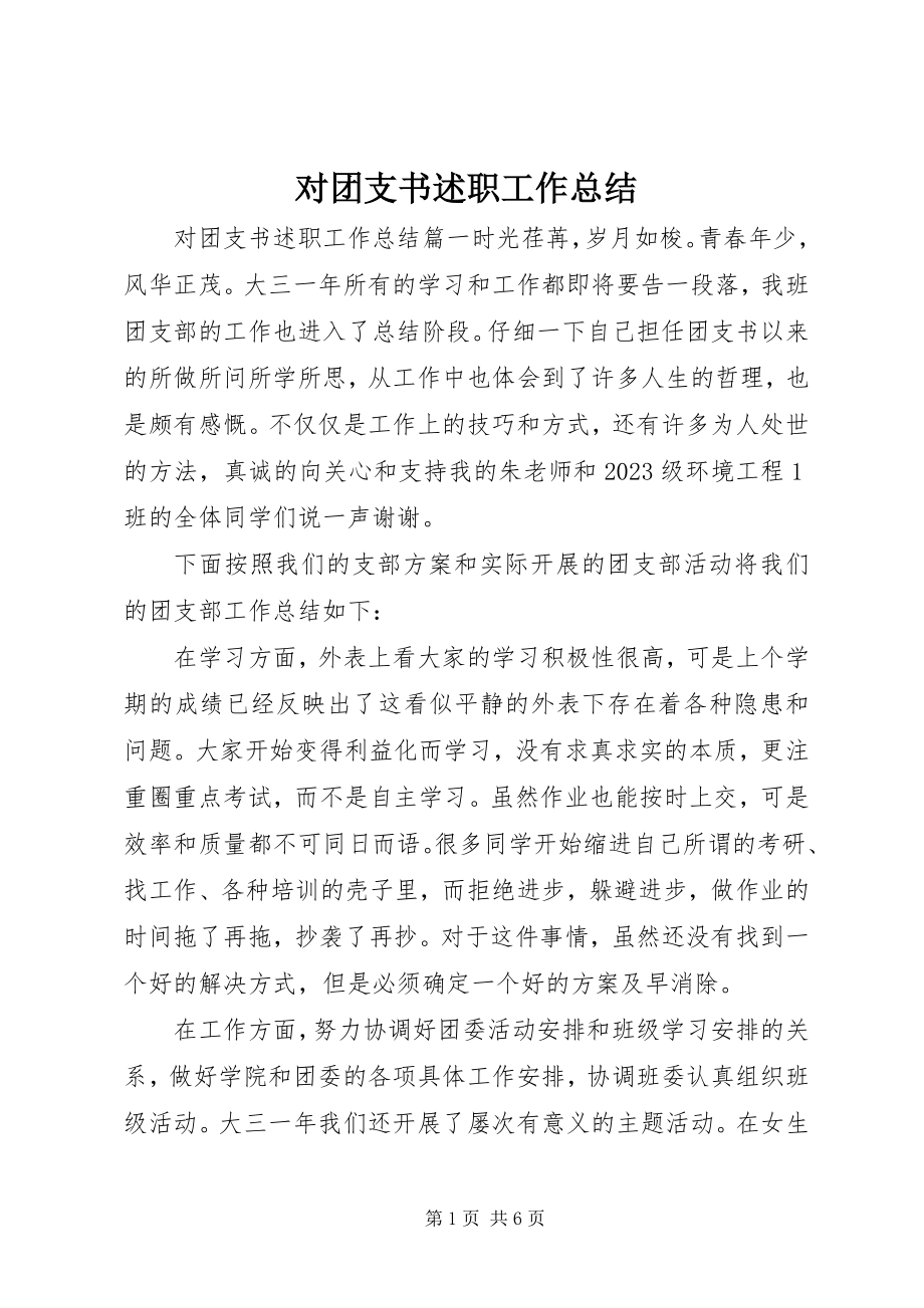 2023年对团支书述职工作总结精选.docx_第1页