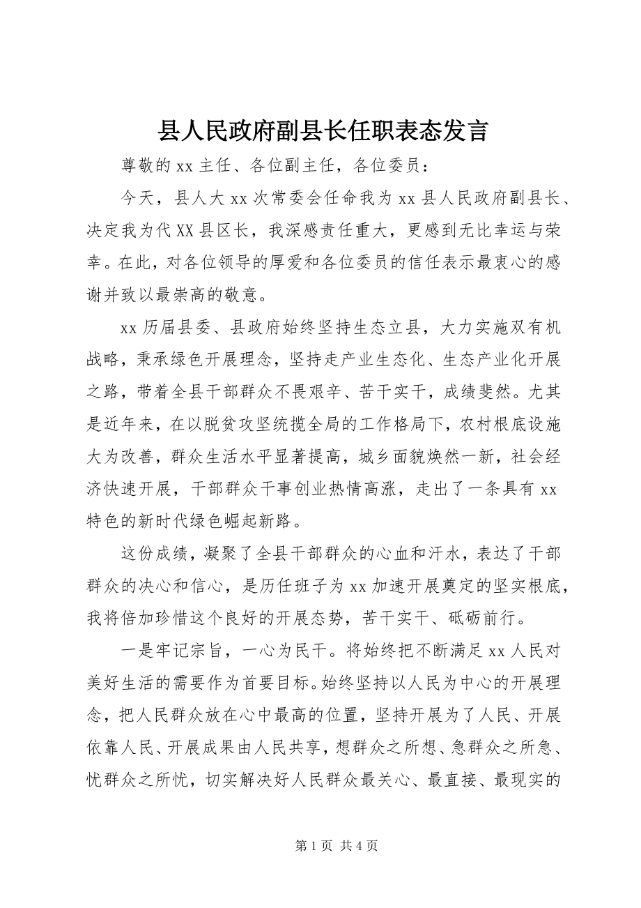 2023年县人民政府副县长任职表态讲话.docx_第1页