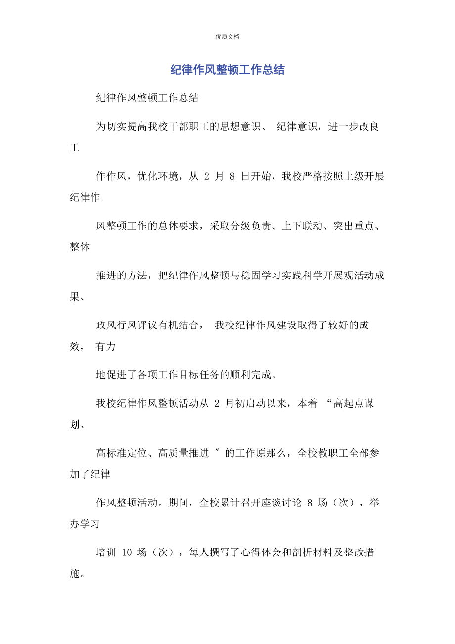 2023年纪律作风整顿工作总结.docx_第1页