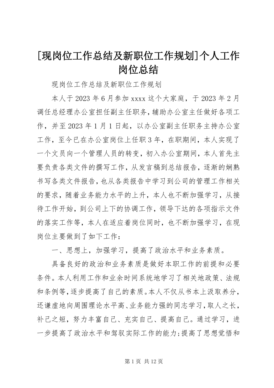 2023年现岗位工作总结及新职位工作规划个人工作岗位总结.docx_第1页