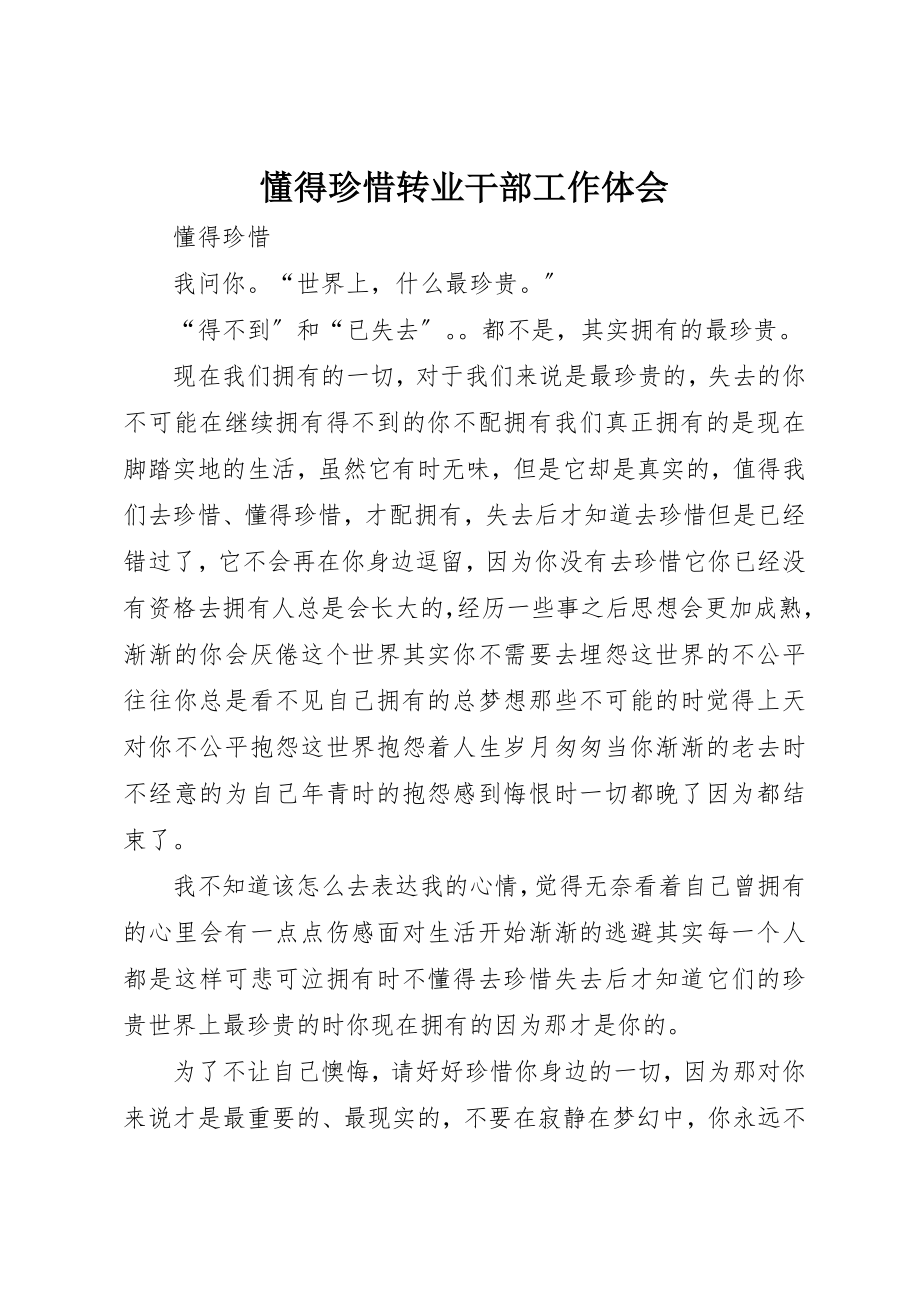 2023年懂得珍惜转业干部工作体会新编.docx_第1页