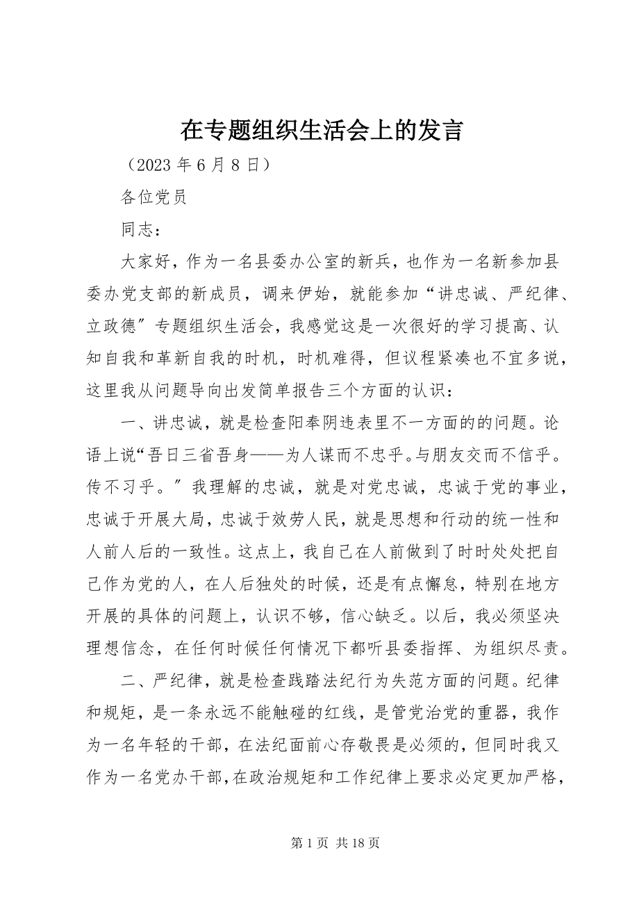 2023年在专题组织生活会上的发言.docx_第1页