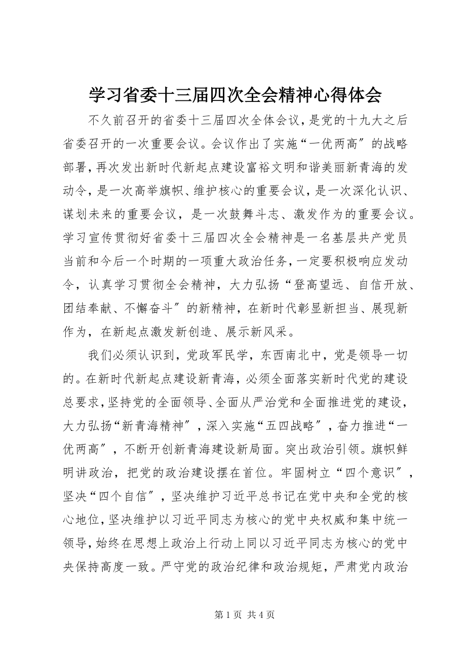 2023年学习省委十三届四次全会精神心得体会.docx_第1页