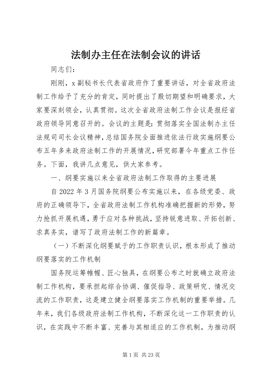 2023年法制办主任在法制会议的致辞.docx_第1页