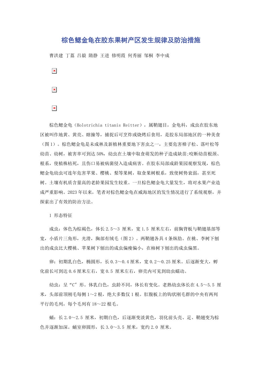 2023年棕色鳃金龟在胶东果树产区发生规律及防治措施.docx_第1页