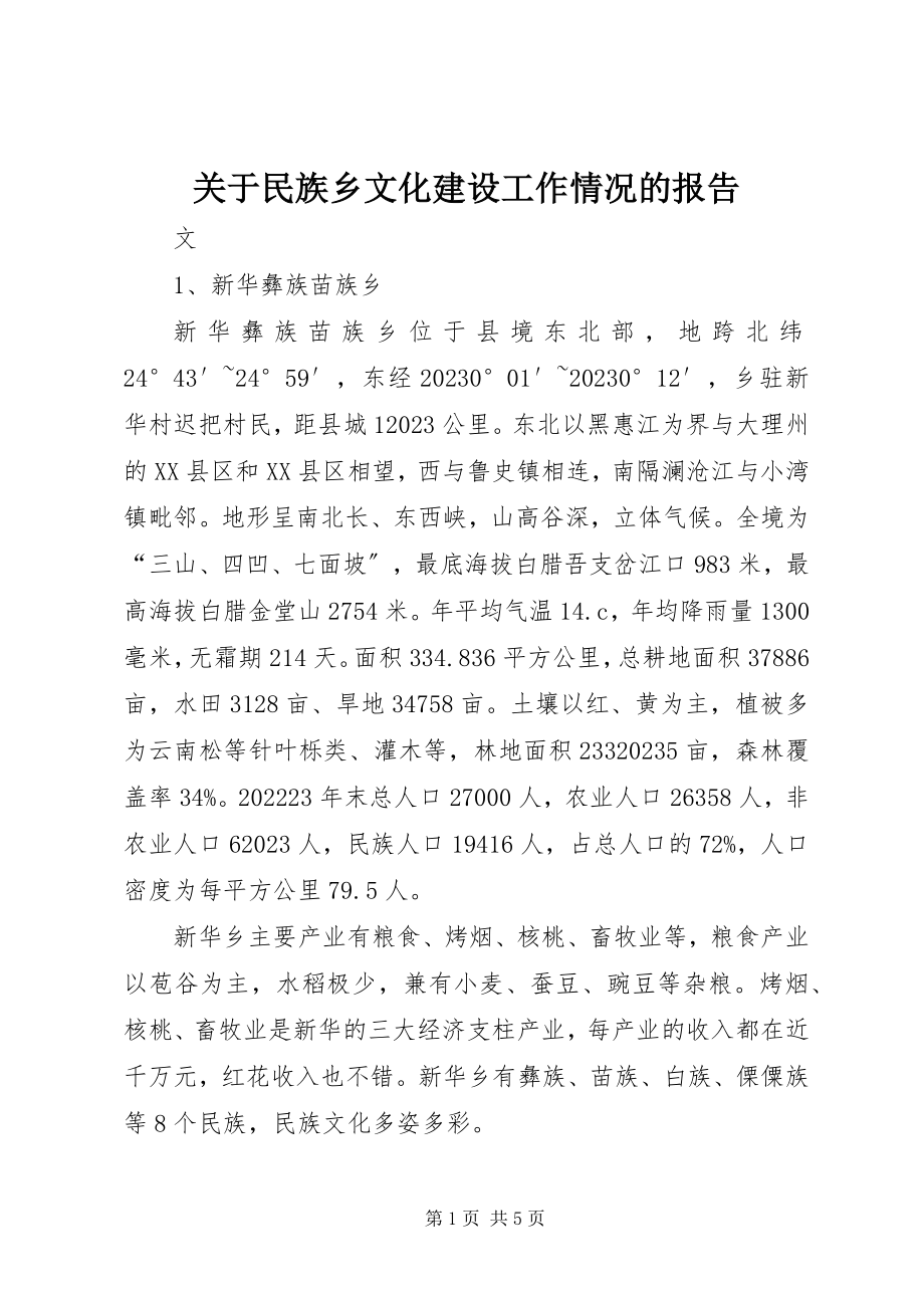 2023年民族乡文化建设工作情况的报告.docx_第1页