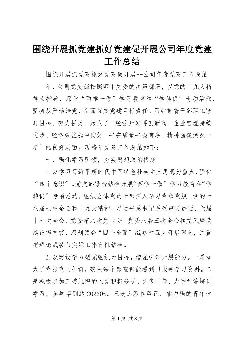 2023年围绕发展抓党建抓好党建促发展公司年度党建工作总结.docx_第1页