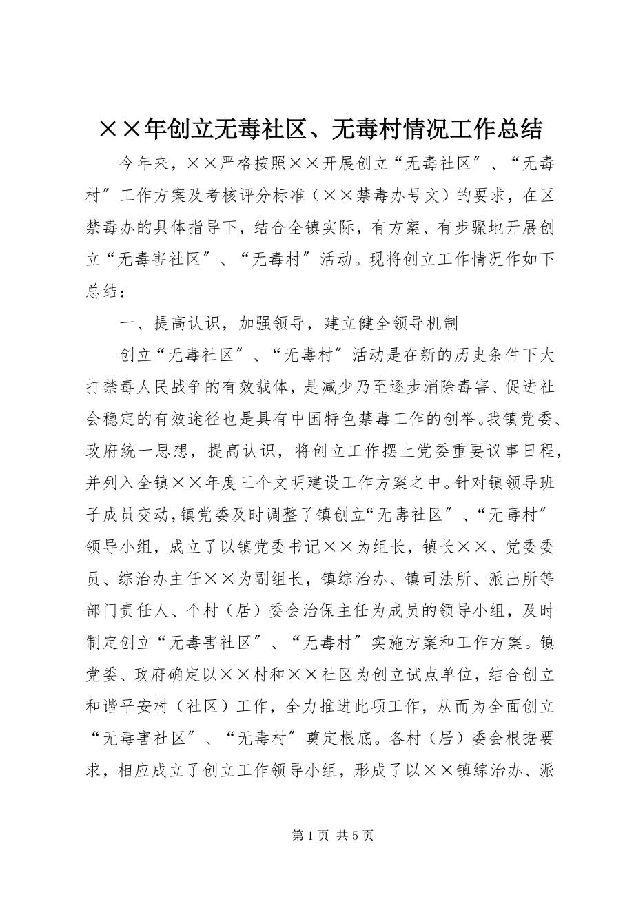 2023年创建无毒社区无毒村情况工作总结.docx_第1页