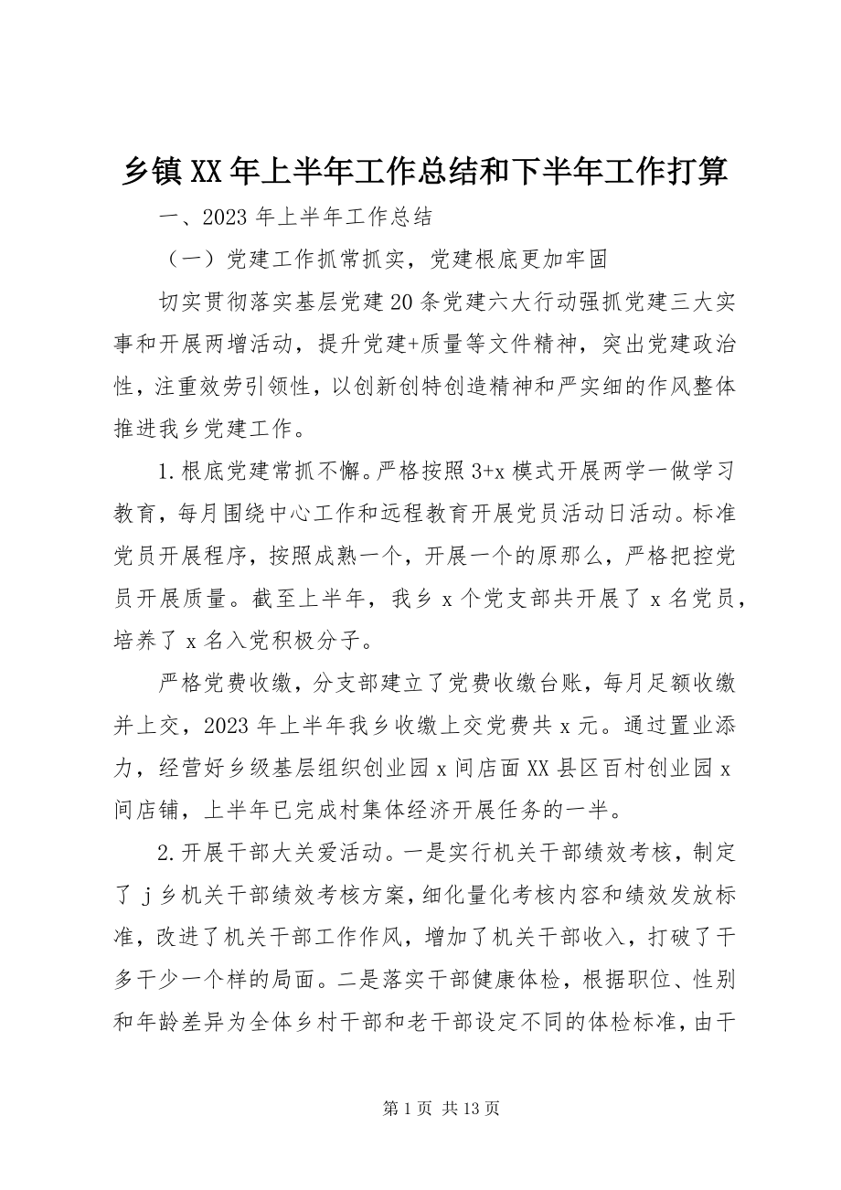 2023年乡镇上半年工作总结和下半年工作打算.docx_第1页