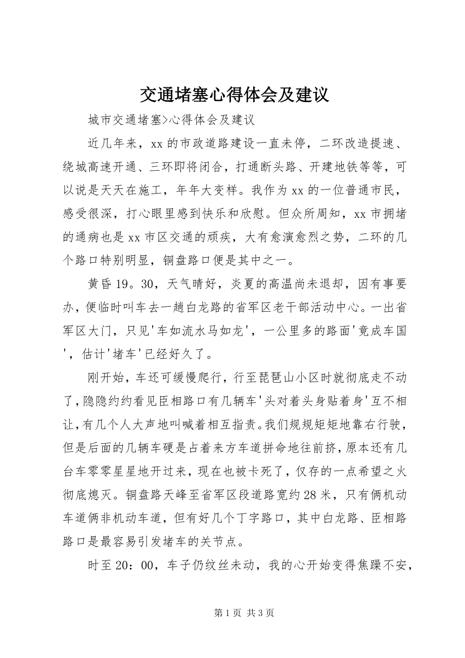 2023年交通堵塞心得体会及建议.docx_第1页