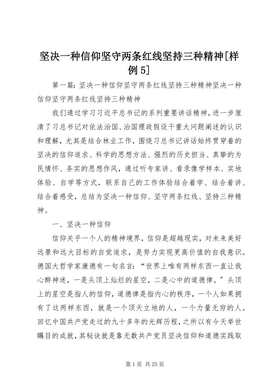 2023年坚定一种信仰坚守两条红线坚持三种精神[样例5.docx_第1页