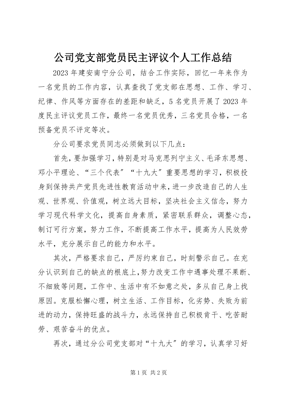 2023年公司党支部党员民主评议个人工作总结.docx_第1页