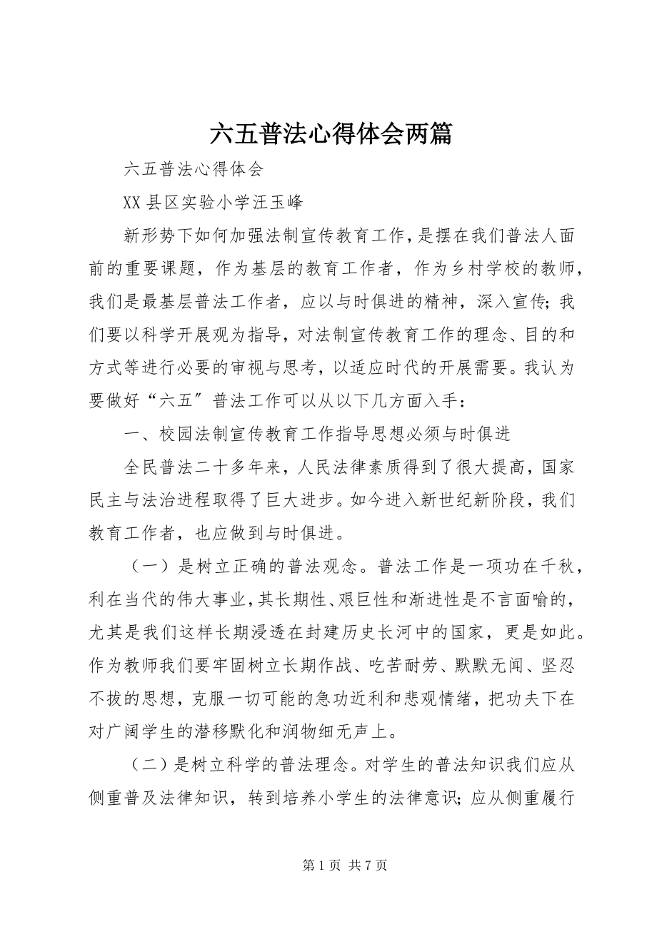 2023年六五普法心得体会两篇.docx_第1页