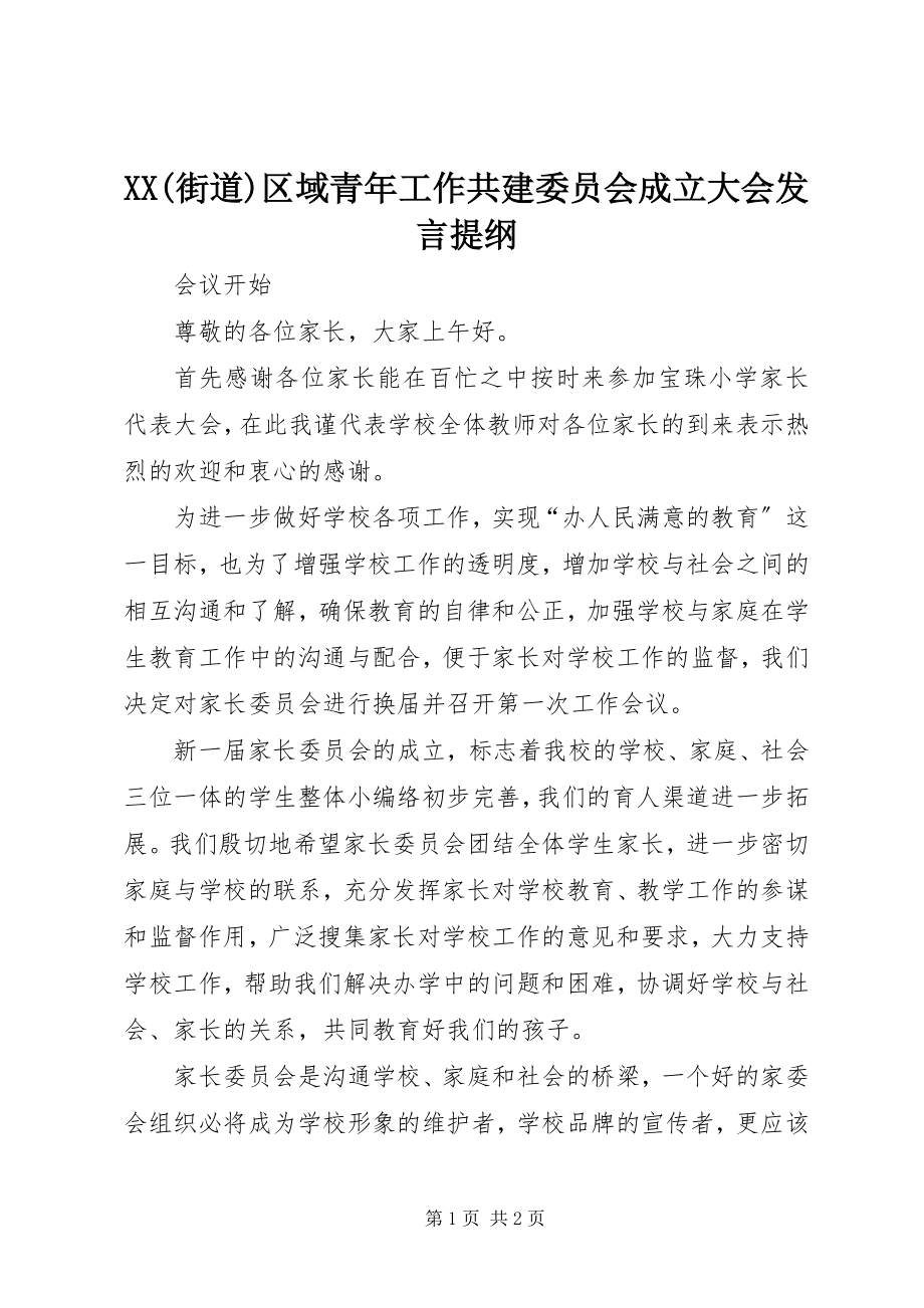 2023年XX街道区域青年工作共建委员会成立大会讲话提纲新编.docx_第1页