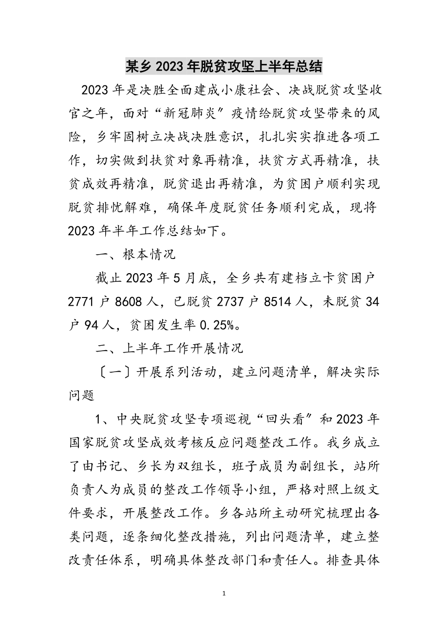 2023年某乡年脱贫攻坚上半年总结范文.doc_第1页