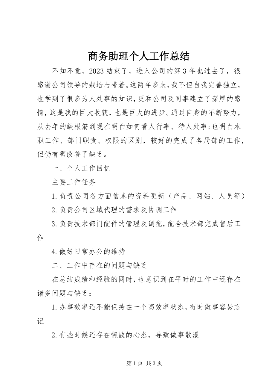 2023年商务助理个人工作总结.docx_第1页