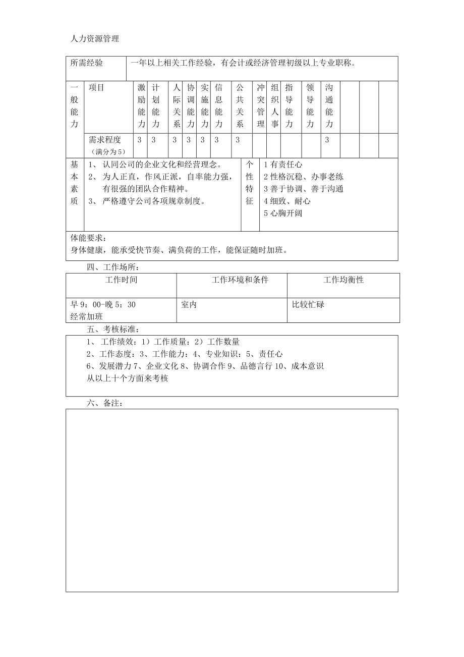 人力资源管理 企业管理 岗位说明 出纳员职务说明书.docx_第2页