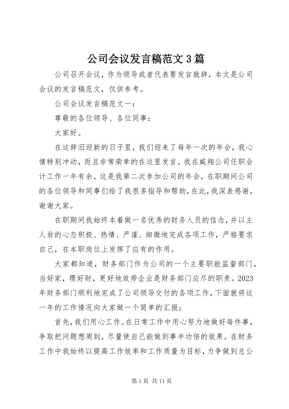 2023年公司会议讲话稿3篇.docx_第1页