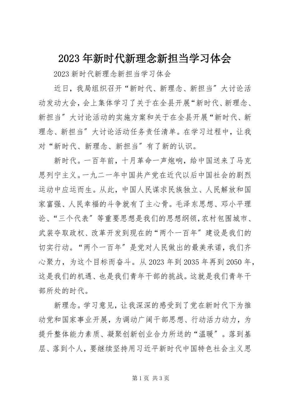 2023年新时代新理念新担当学习体会.docx_第1页