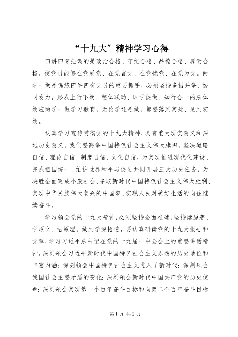 2023年十九大精神学习心得.docx_第1页