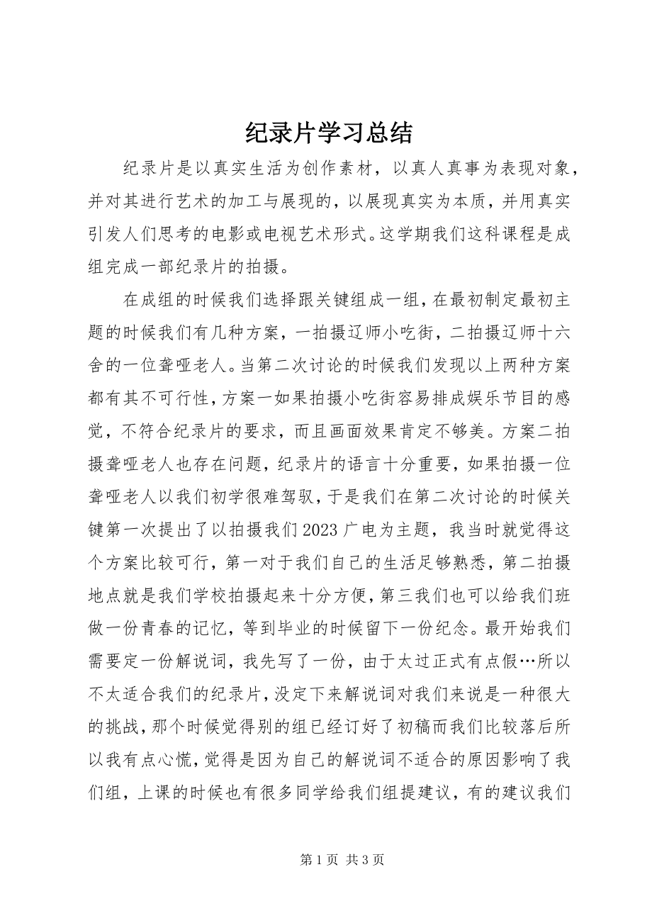 2023年纪录片学习总结.docx_第1页