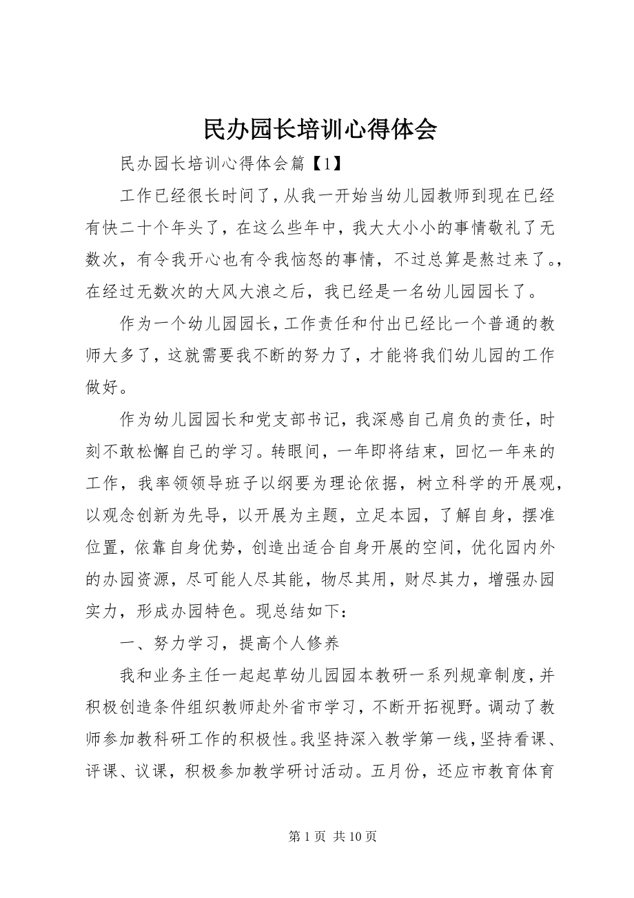 2023年民办园长培训心得体会.docx_第1页