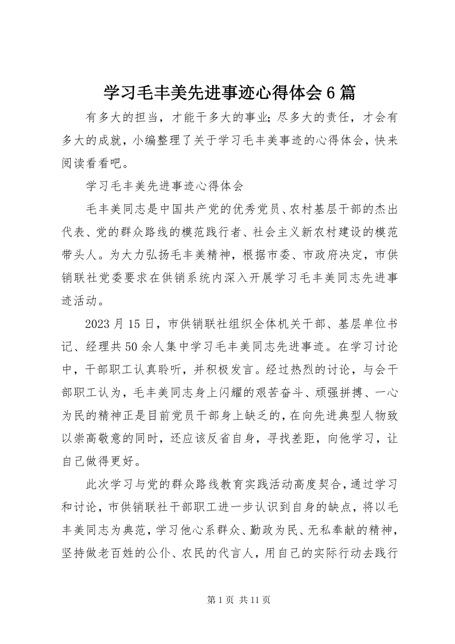 2023年学习毛丰美先进事迹心得体会6篇.docx_第1页