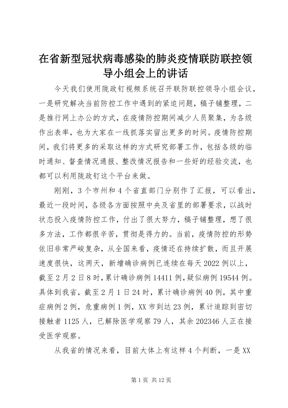 2023年在省新型冠状病毒感染的肺炎疫情联防联控领导小组会上的致辞.docx_第1页