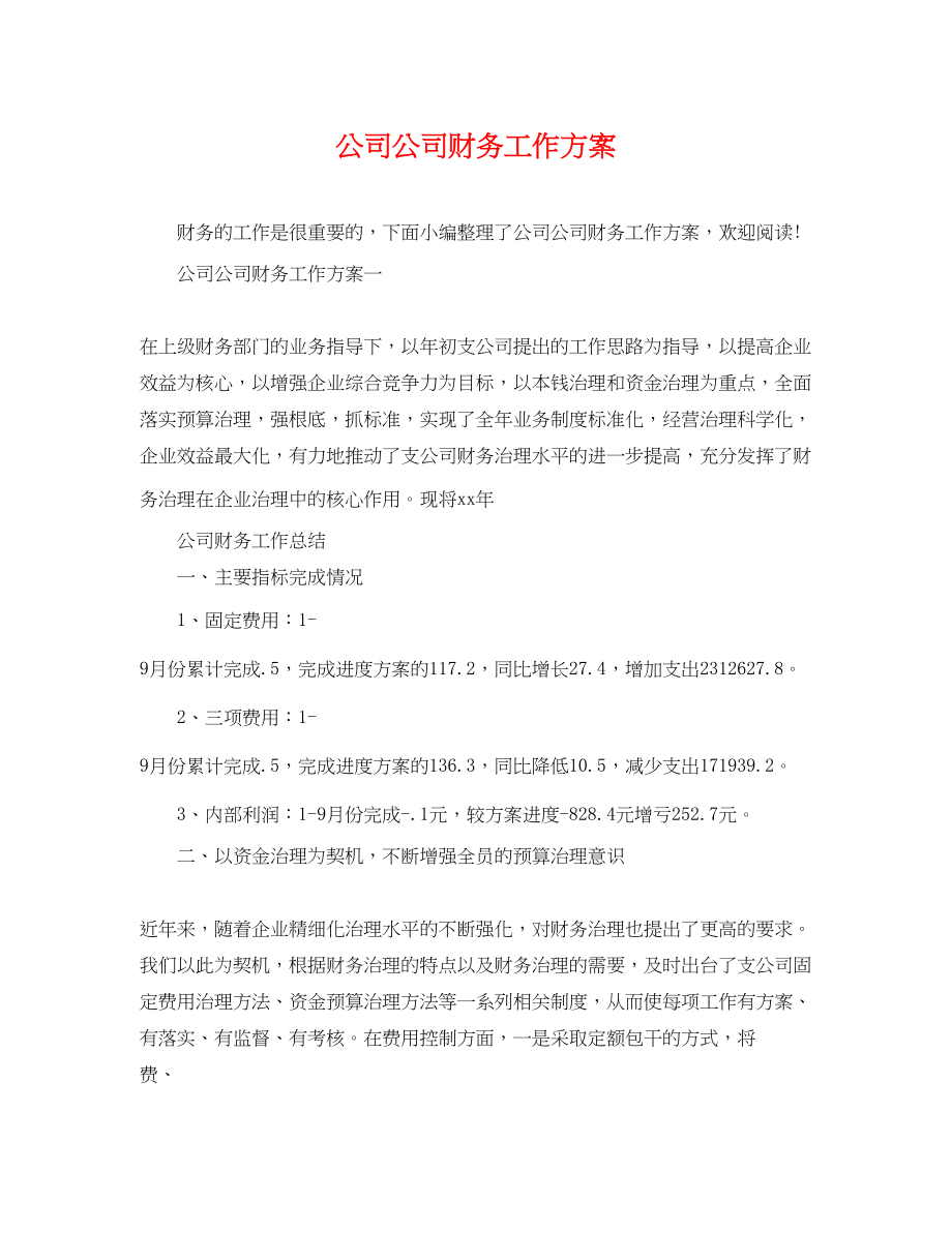 2023年公司公司财务工作计划.docx_第1页