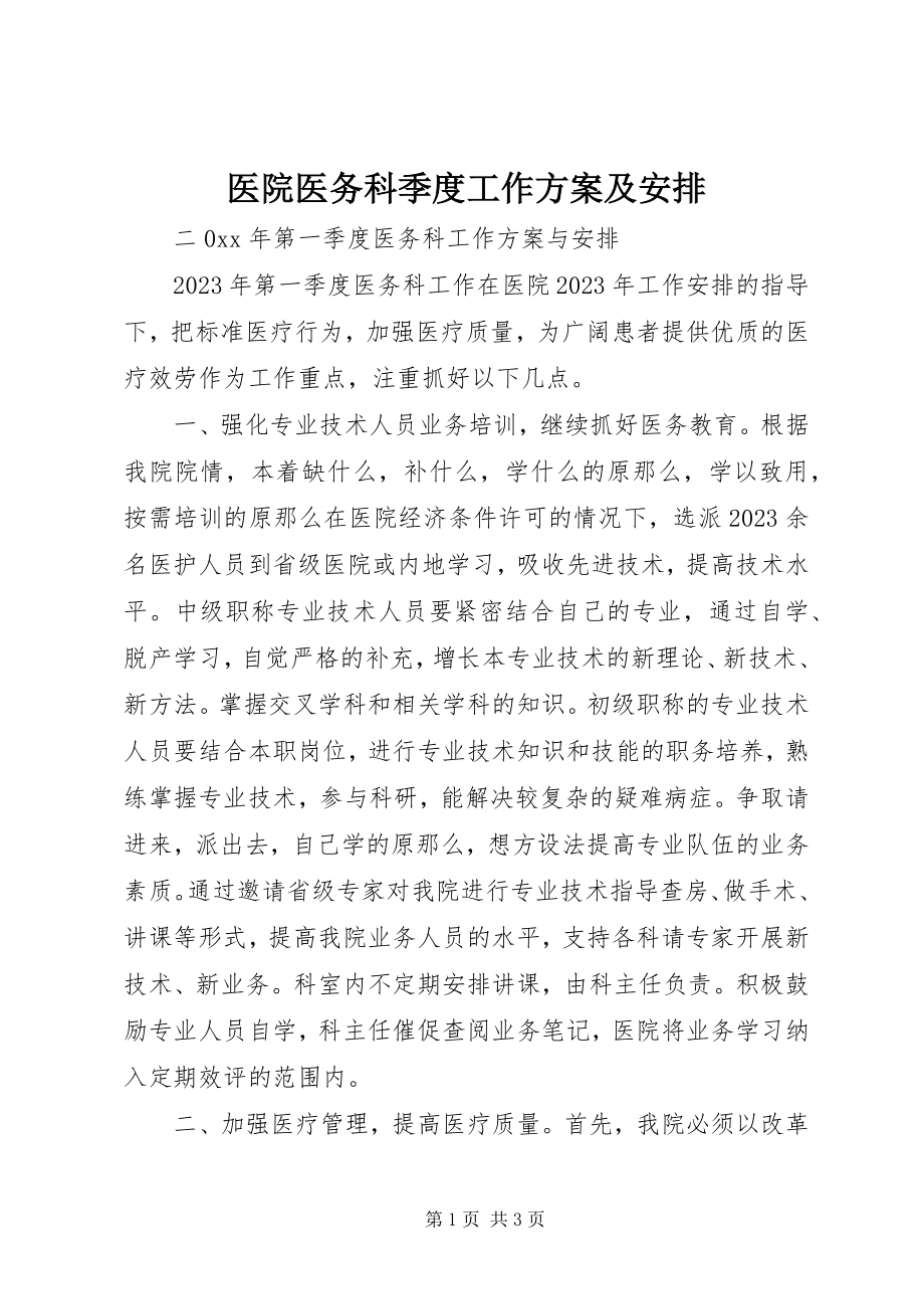 2023年医院医务科季度工作计划及安排.docx_第1页