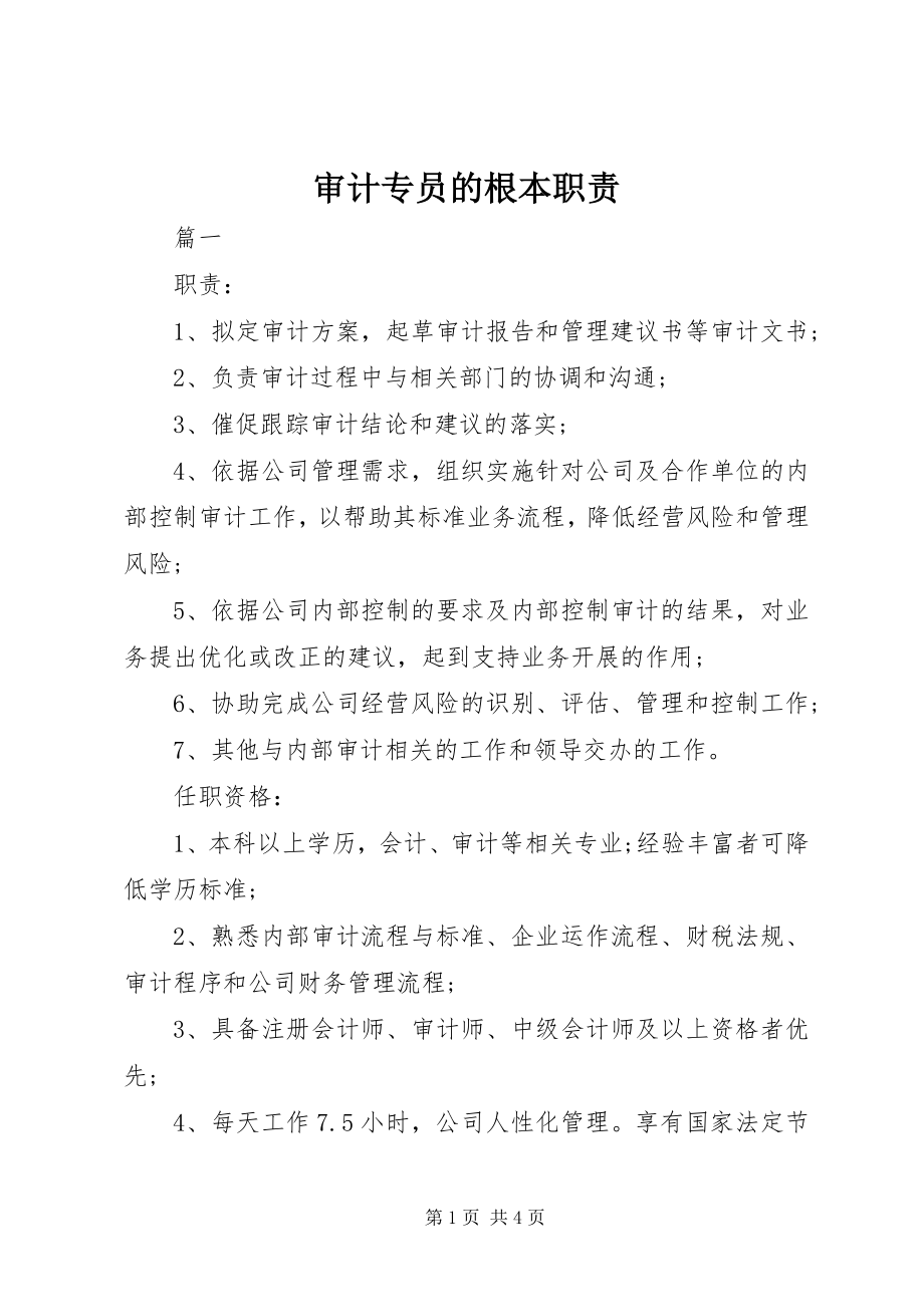 2023年审计专员的基本职责.docx_第1页