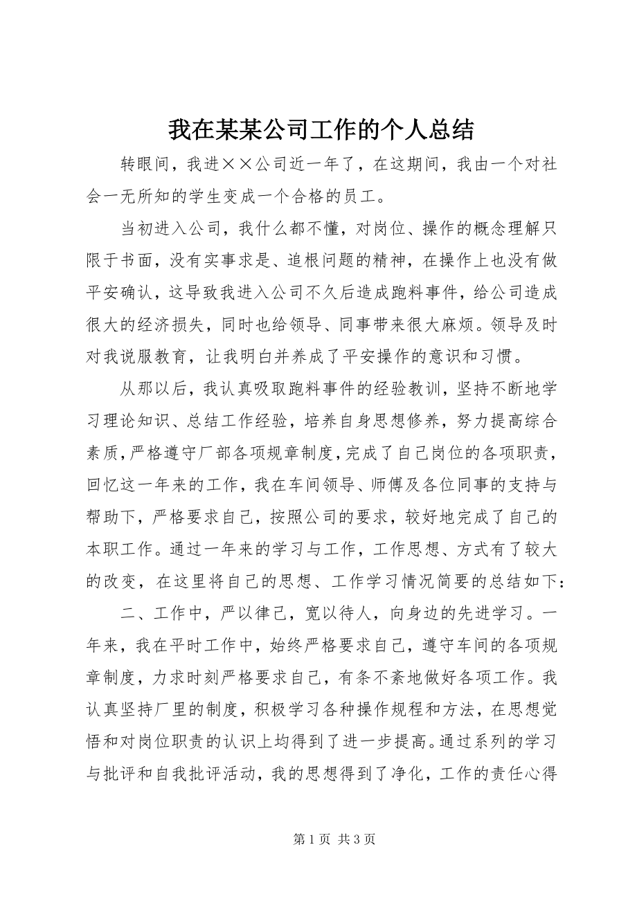 2023年我在某某公司工作的个人总结.docx_第1页