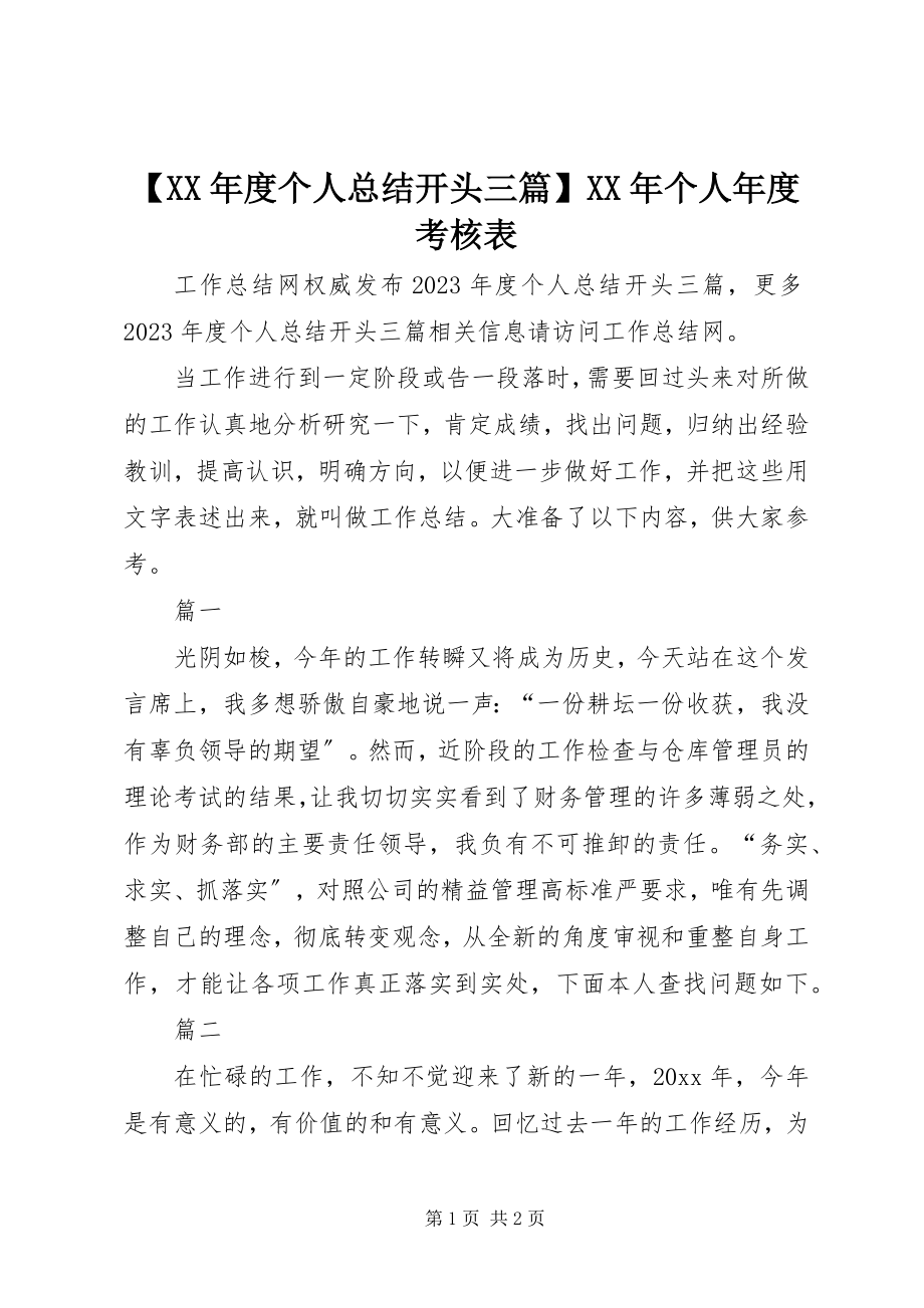 2023年度个人总结开头三篇个人年度考核表.docx_第1页