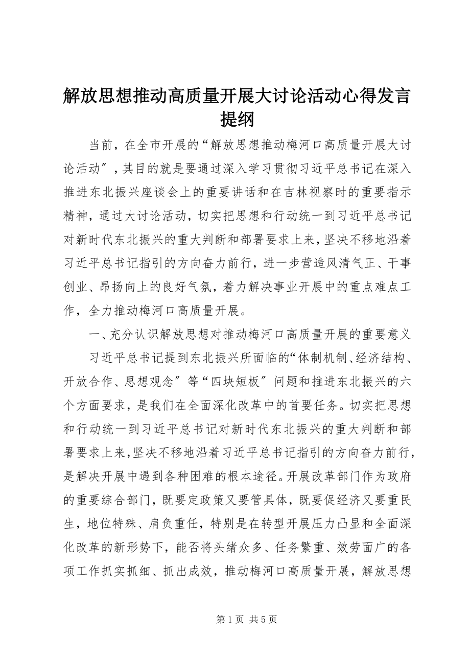 2023年解放思想推动高质量发展大讨论活动心得讲话提纲.docx_第1页