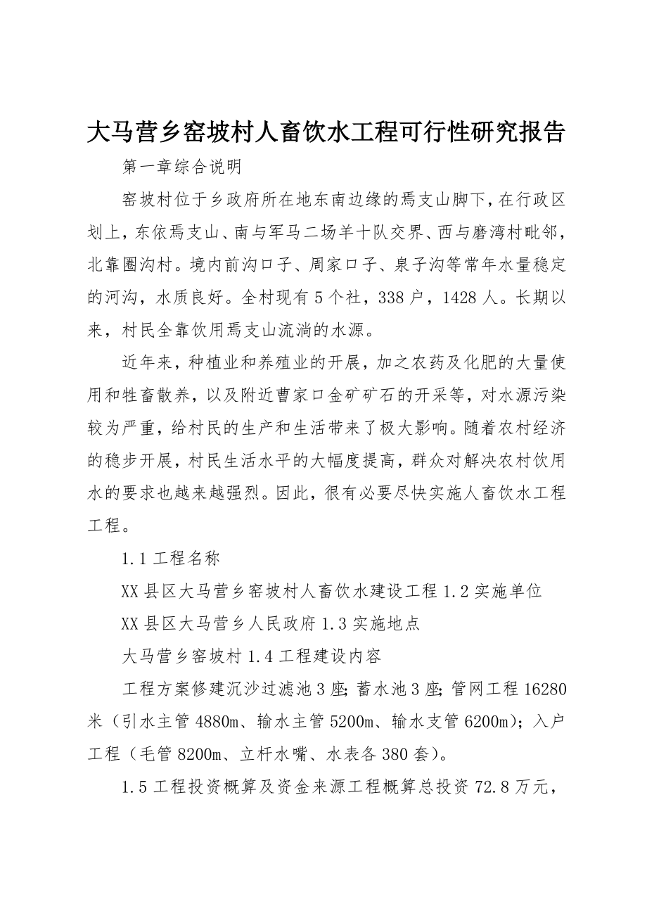 2023年大马营乡窑坡村人畜饮水工程可行性研究报告新编.docx_第1页