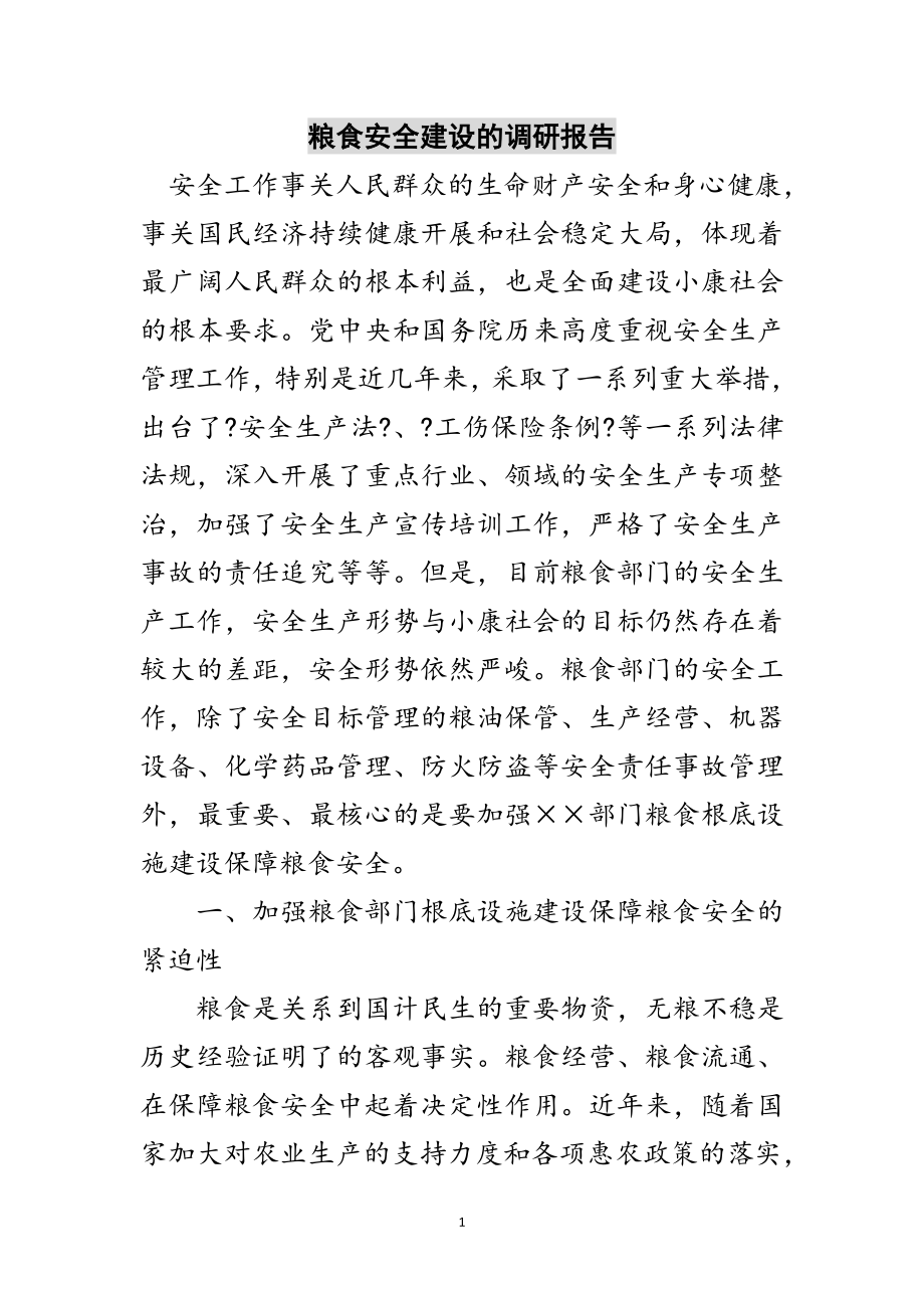 2023年粮食安全建设的调研报告范文.doc_第1页